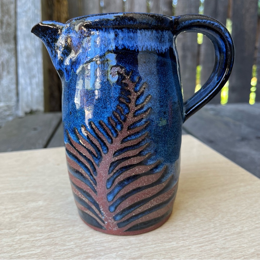 Handmade Ceramic Pitcher In Blue & Brown